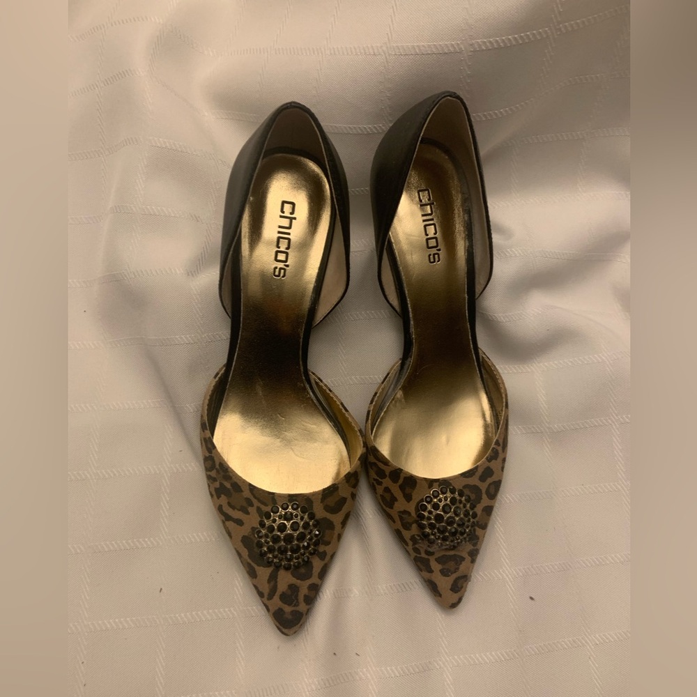 Chico's Black and Brown Leopard Heels